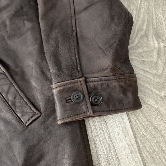 Vintage GAP Jacket Genuine Leather Coat Sz L Brown Lined Heavyweight Button Up - Picture 3 of 11